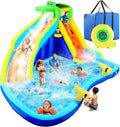 ROOJER Crocodile Inflatable Water Slide for Kids Backyard 8-in-1 Blow Up Wet & Dry Bounce House Water Park with Blower, Splash Pool, Climbing Wall, Double Cannons for Indoor Outdoor Party Fun Ages 3-8