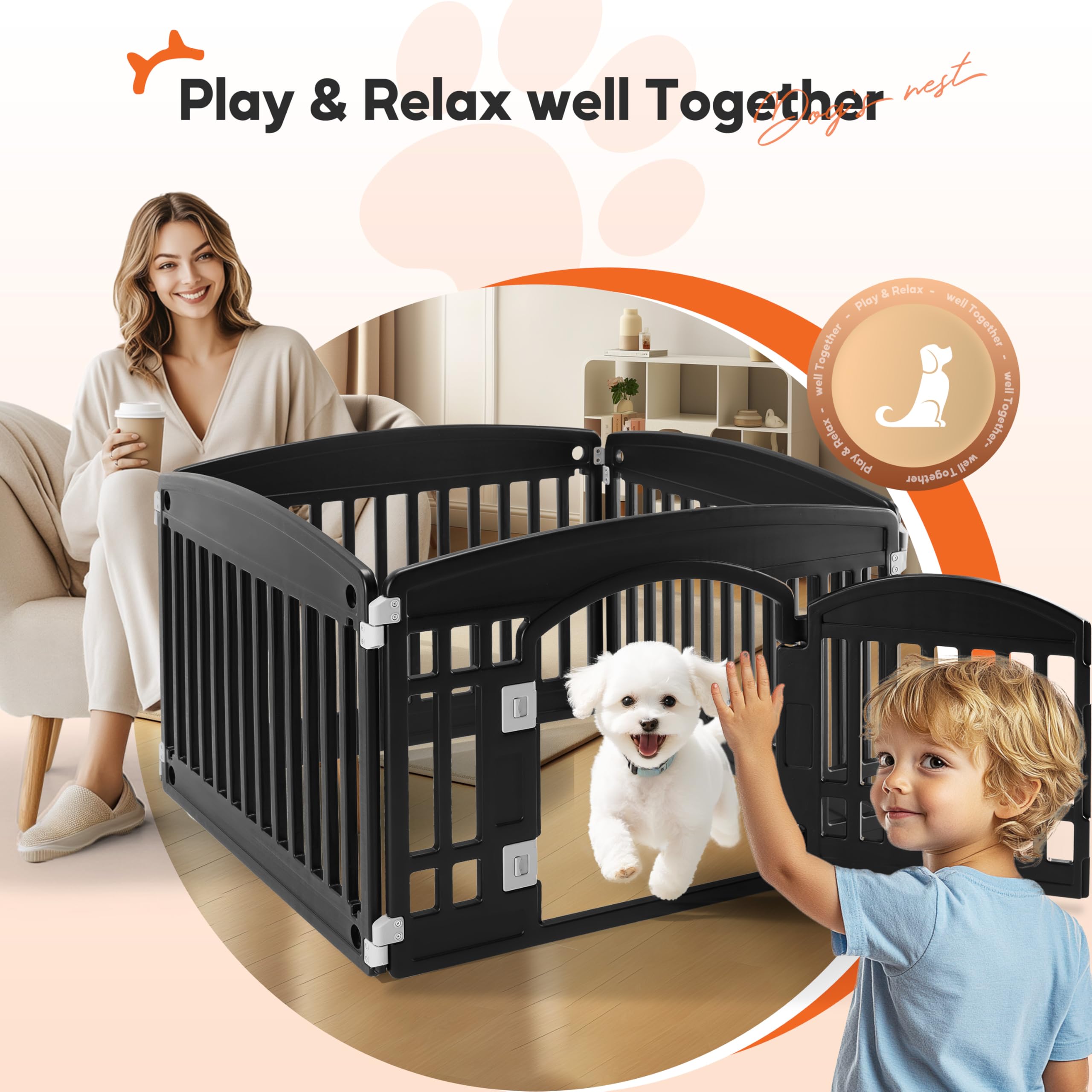 Dog Playpen 24 Inch 8 Panels, Ideal Dog Fence for Puppy/Small Dogs Indoor & Outdoor Bliss, Perfect Dog Pen for Camping, Yard, RV, Garden Fence, Black