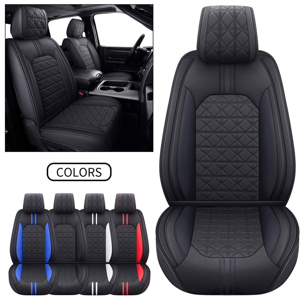 YIERTAI Dodge RAM Seat Covers Fit for 2009-2023 2024 2025 2026 1500/2500/3500HD Pickup Front Seats Only Crew Double Cab Quad Cab Waterproof Leather Seat Covers(2 PCS Front only/Black)