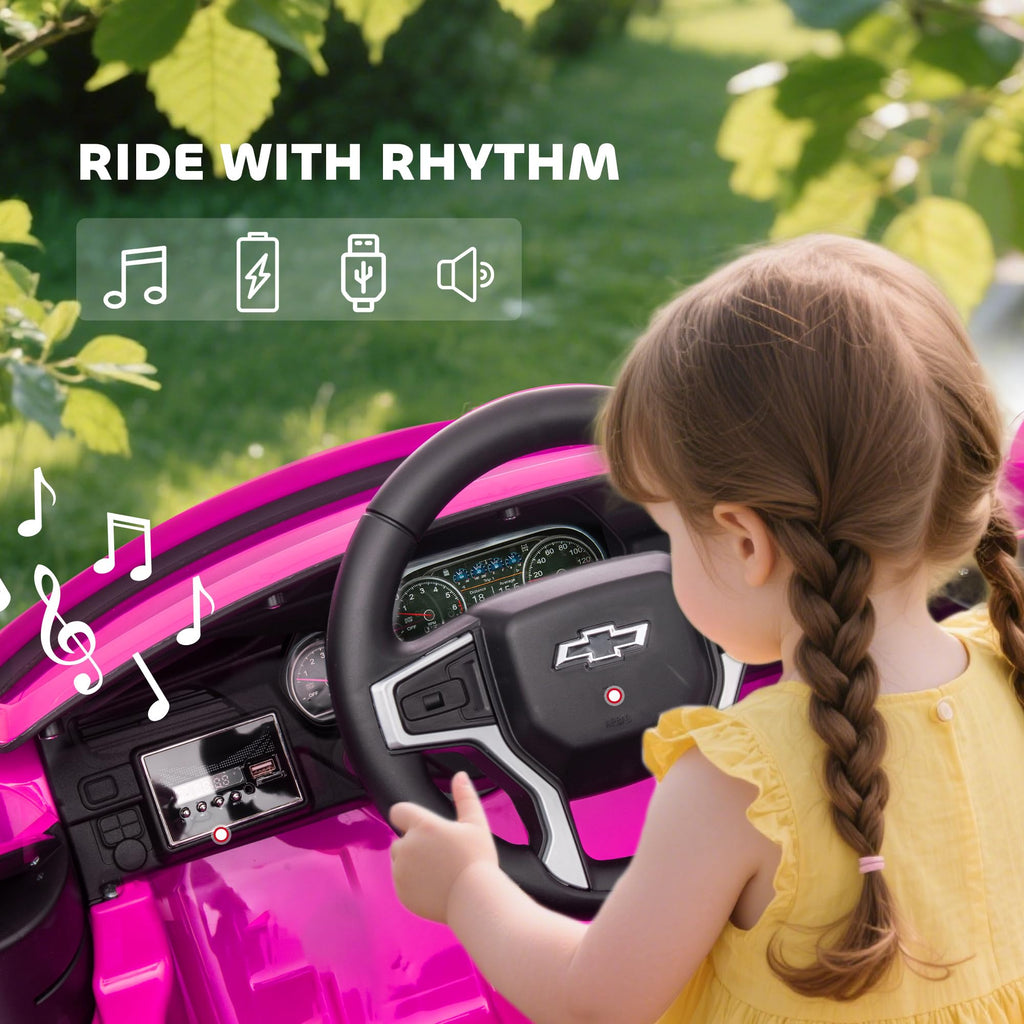 Aosom Licensed Chevrolet Tahoe Ride On Car, 12V 7AH Battery Power Ride On Toy with Parent Remote Control, LED Lights, Music, 4 Wheeler Suspension, 3 Speeds, Kids Electric Vehicle for Aged 3+, Pink