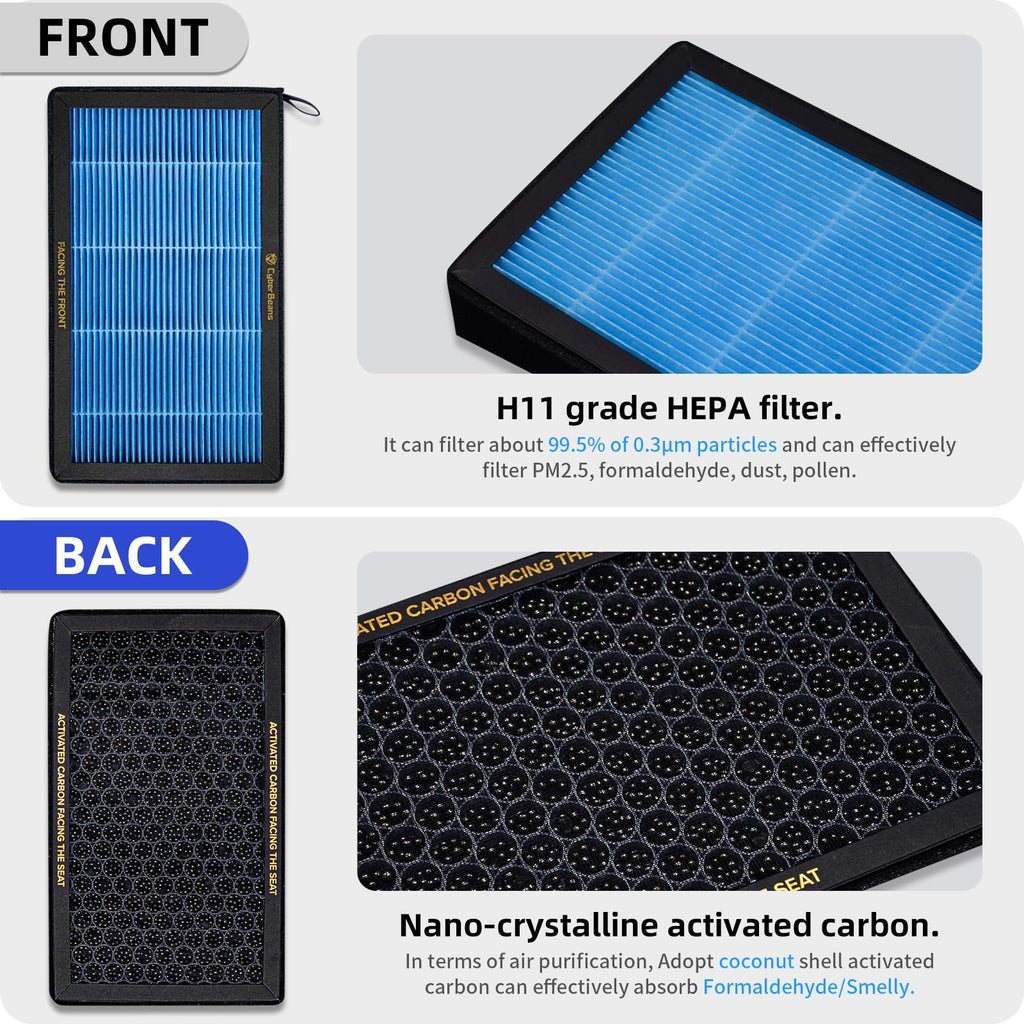 Air Conditional Replacement with Activated Carbon for Tesla Model 3 Model Y HEPA Cabin Air Filter Accessories 2016-2024/2025/2026 Juniper Highland Upgraded Version(2 Pack)