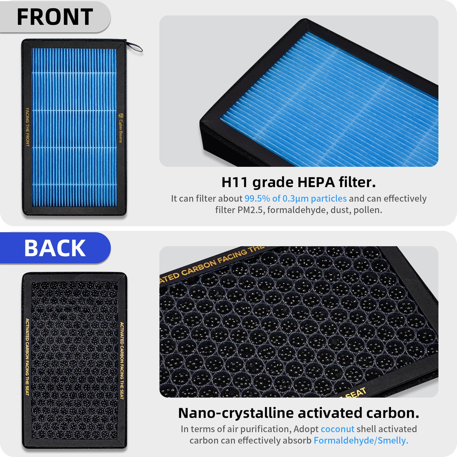 Air Conditional Replacement with Activated Carbon for Tesla Model 3 Model Y HEPA Cabin Air Filter Accessories 2016-2024/2025/2026 Juniper Highland Upgraded Version(2 Pack)