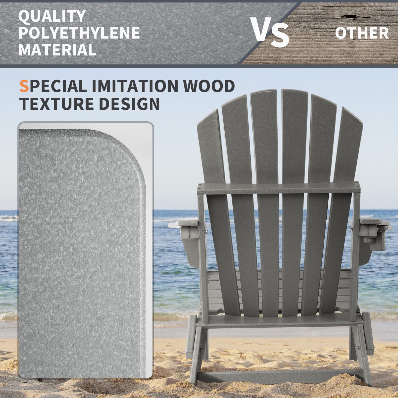 FUNBERRY Folding Adirondack Chair, Fire Pit Chairs with Cup Holder | HDPE All Weather, Quick-Folding, No Rot or Rust or Crack, UV Fade Shield, 400LBS Weight Capacity, Easy-Clean for Outside