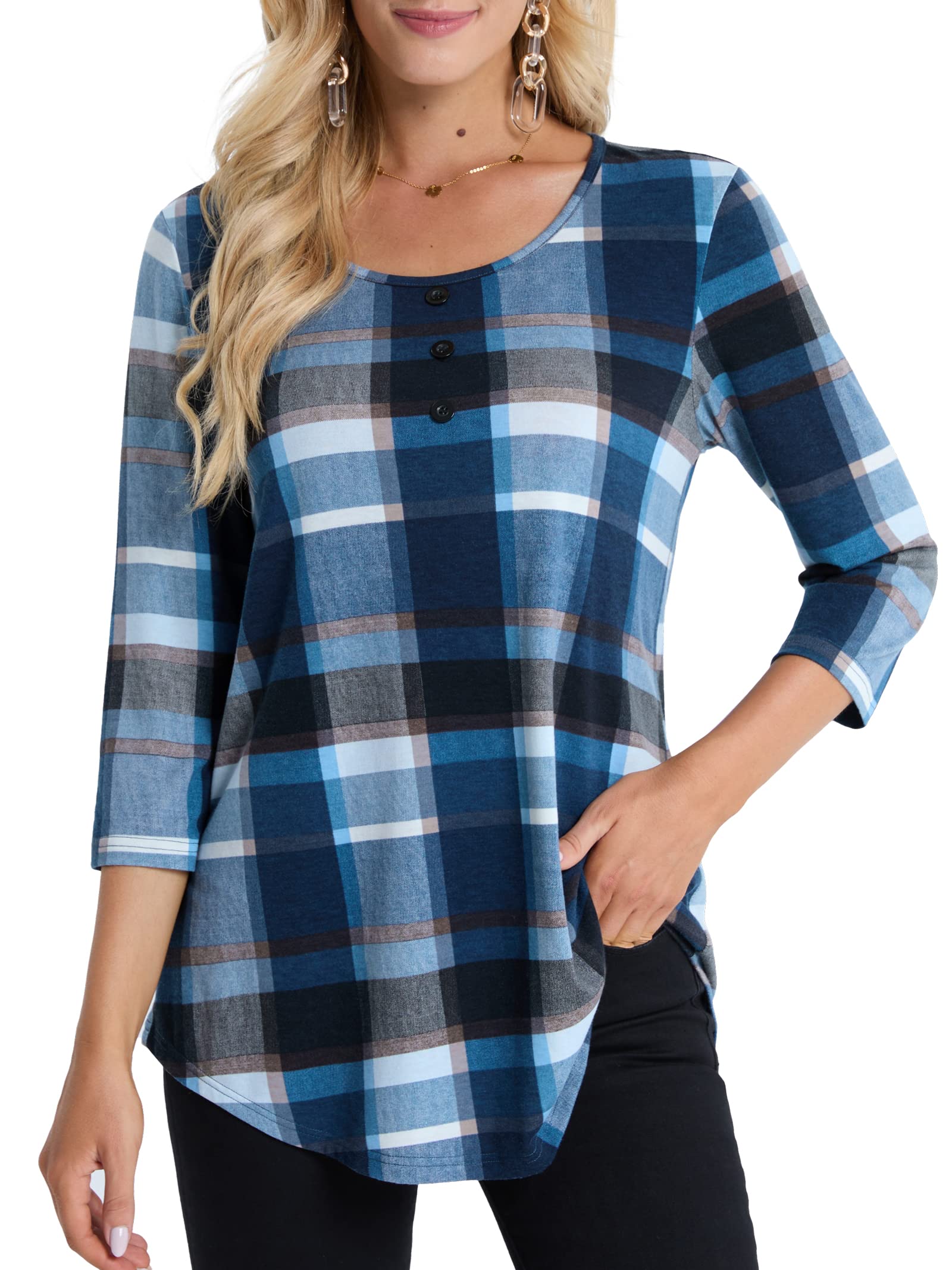 BAISHENGGT Womens Tops 3/4 Sleeve Round Neck Casual Tunic Tops Fall Fashion 2025 Dressy Casual Blouses