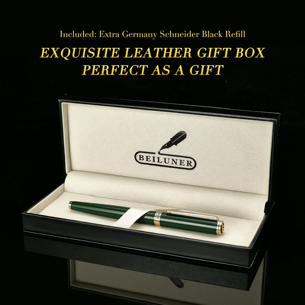 BEILUNER Luxury Rollerball Pen,24K Gold Trim,Noble and Elegant Designs,Schneider Ink Refill, Best Roller Ball Pen Gift Set for Men & Women, Professional, Executive Office, Nice Pens