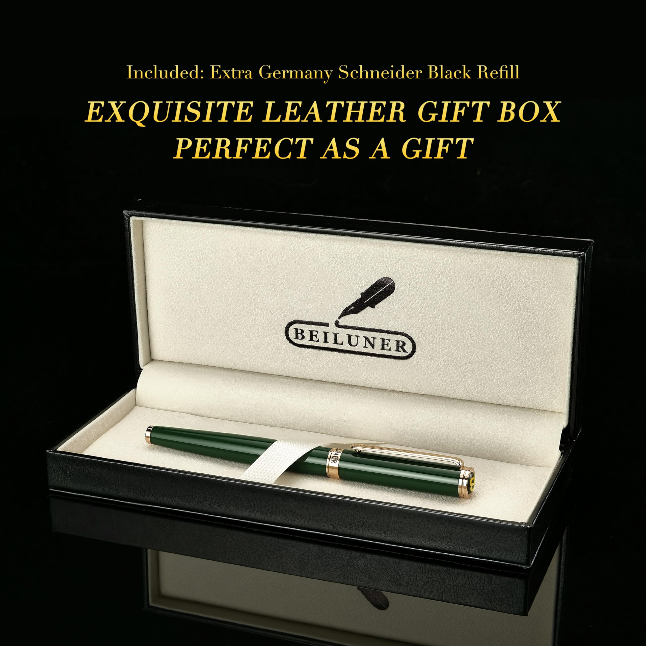 BEILUNER Luxury Rollerball Pen,24K Gold Trim,Noble and Elegant Designs,Schneider Ink Refill, Best Roller Ball Pen Gift Set for Men & Women, Professional, Executive Office, Nice Pens