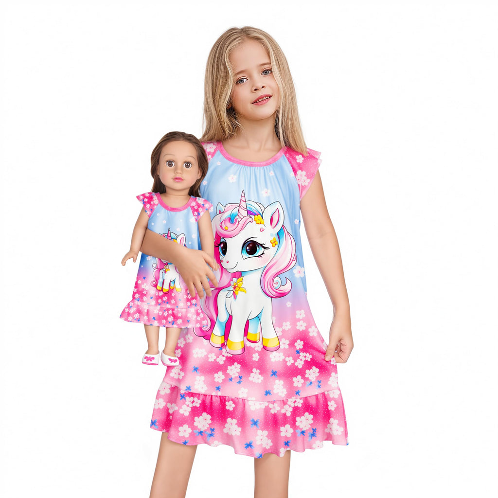 LQSZ Doll and Girl Matching Nightgown Outfit Pajamas Nightie Nightgown for Girls and Dolls Clothes
