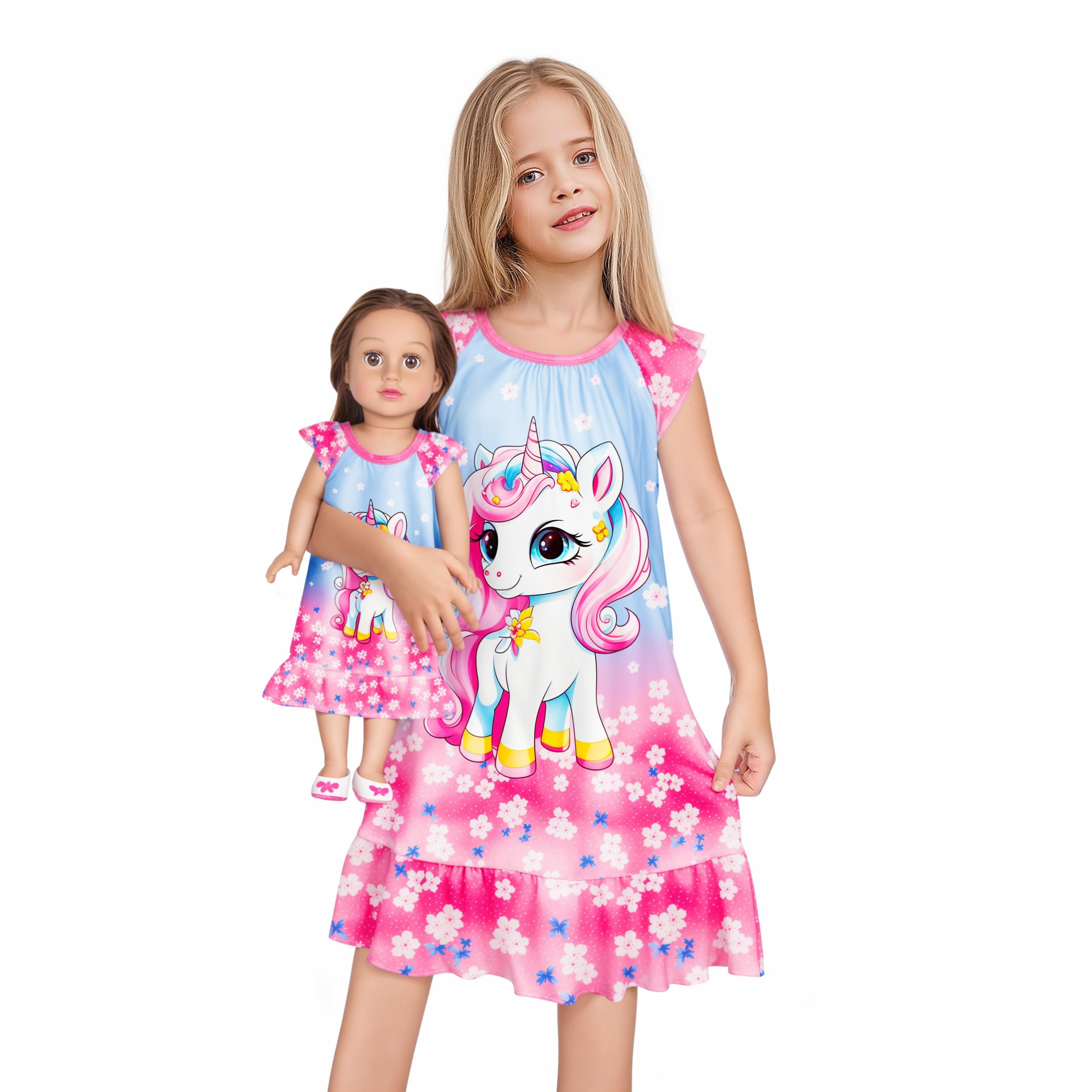 LQSZ Doll and Girl Matching Nightgown Outfit Pajamas Nightie Nightgown for Girls and Dolls Clothes