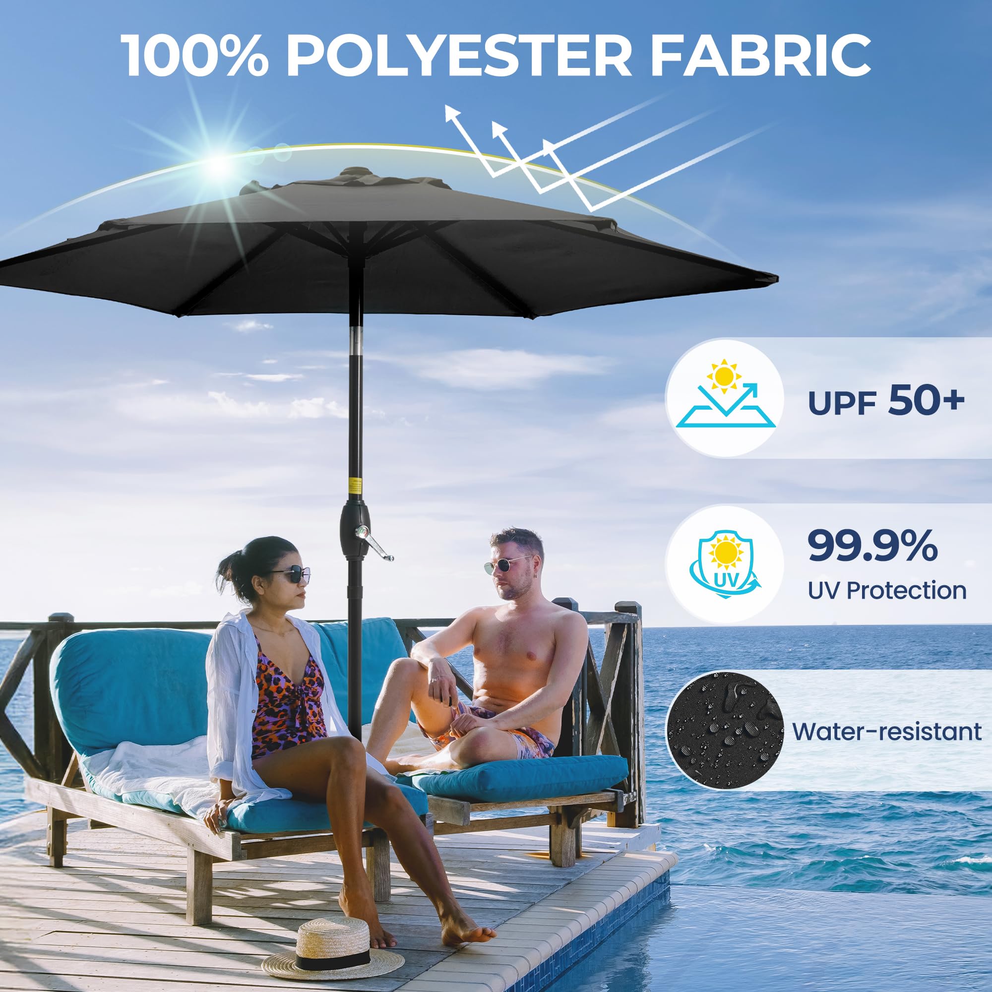 SUNVIVI OUTDOOR Outdoor Patio Umbrella, Patio Umbrella, Market Umbrella, Large Outdoor Umbrella, Metal Pole Umbrella with Push Button Tilt and Crank, Polyester Canopy