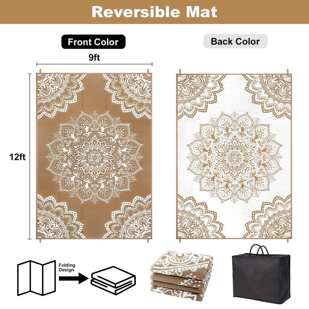 Yamaziot Waterproof Outdoor Rug 5x8 ft, Reversible Plastic Straw Rug for Patio Clearance, Camping, RV Mat, Outside Rug Carpet for Porch, Deck, Backyard, Balcony, Picnic,Black Brown