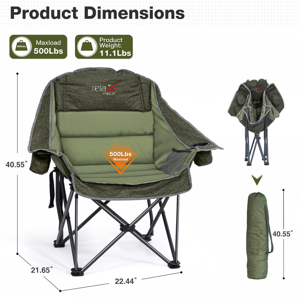 Double Camping Chair Heavy Duty Oversized Padded Loveseat for Adults 2 Person Outdoor Portable Camping Chairs for Lawn, Backyard, Fishing, Trip, Support 600lbs, Grey