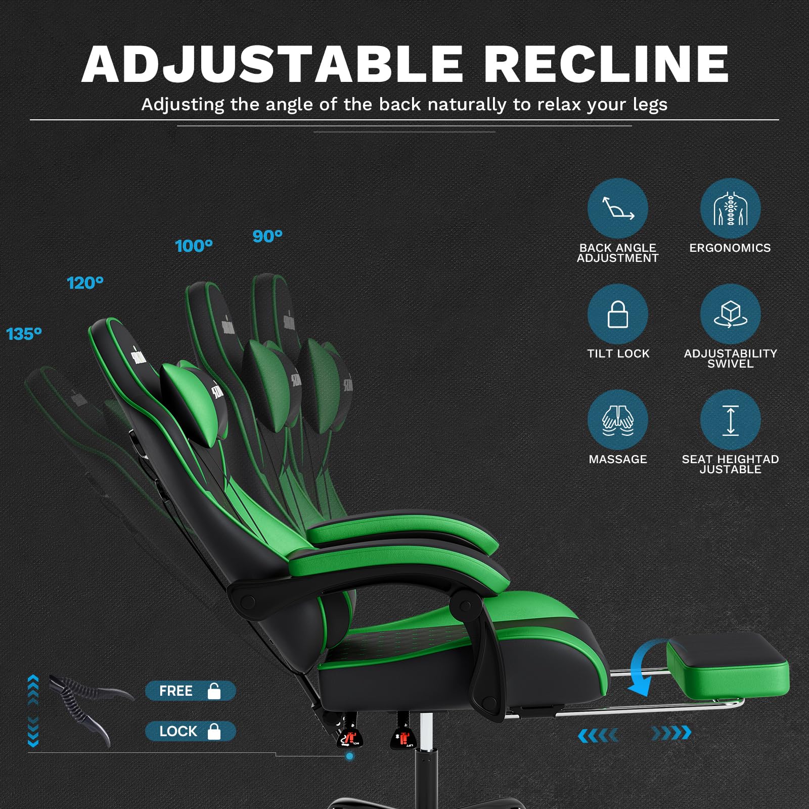 Ergonomic Video Gamer Chairs Gaming Computer Chair Gamer Chairs for Adults Massage Lumbar Support Swivel Height Adjustable Headrest Backrest