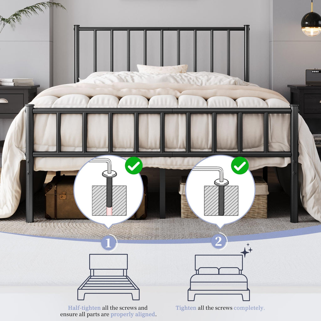 Yaheetech Twin Bed Frame Metal Platform Bed Frame Mattress Foundation with Spindle Headboard & Footboard/No Box Spring Needed/14 Inch Underbed Storage/Firm Support & Easy Set up Structure, Black