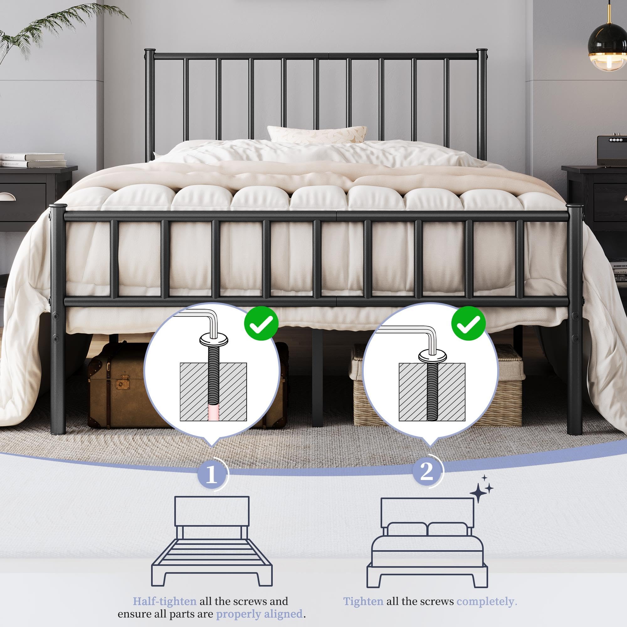 Yaheetech Twin Bed Frame Metal Platform Bed Frame Mattress Foundation with Spindle Headboard & Footboard/No Box Spring Needed/14 Inch Underbed Storage/Firm Support & Easy Set up Structure, Black