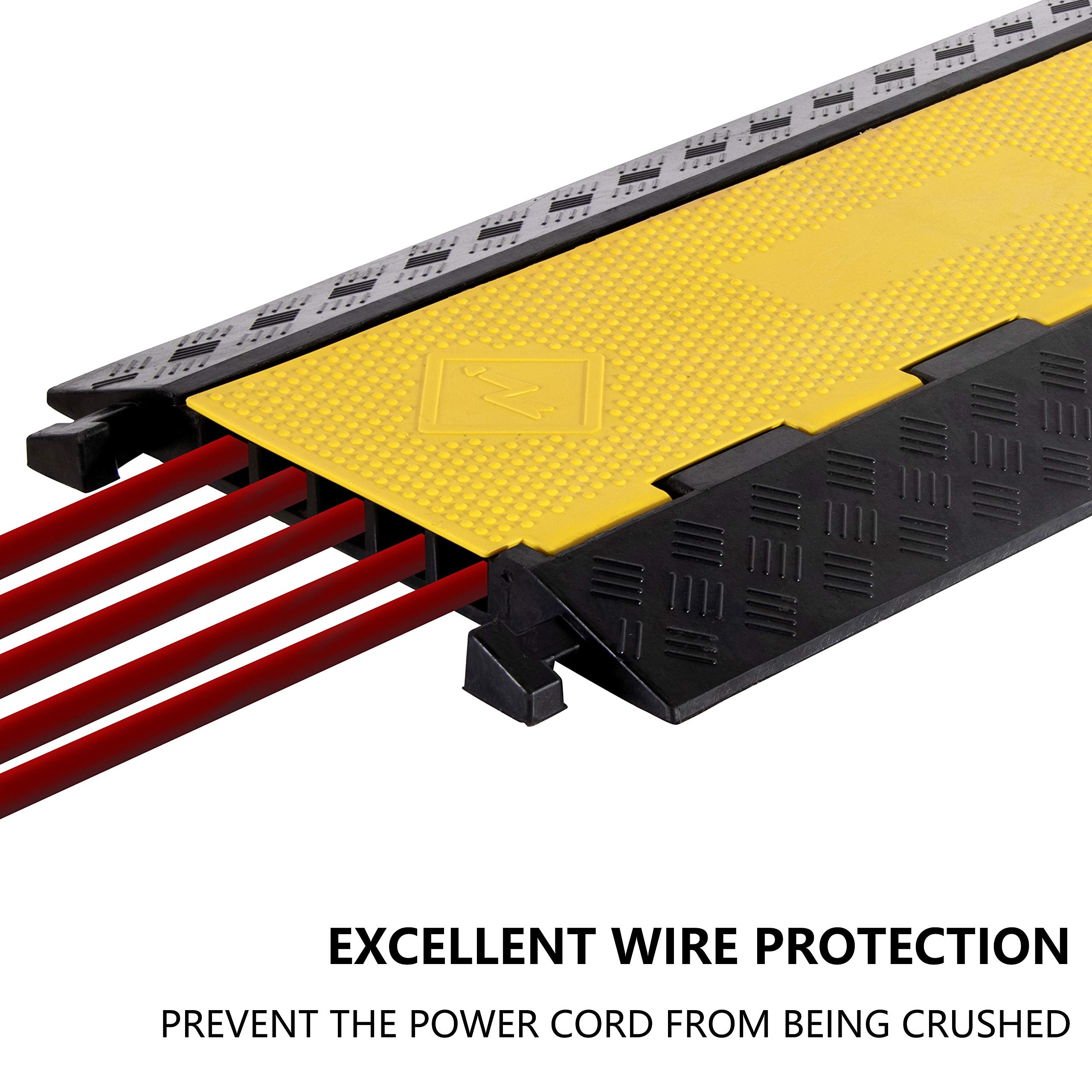 4 Pack Rubber Cable Ramp Hose Cable Protector Ramp 1 Channel 11000Lbs Load Capacity Traffic Speed Bump Wires Power Lines Extension Cord Cover for Indoor Outdoor