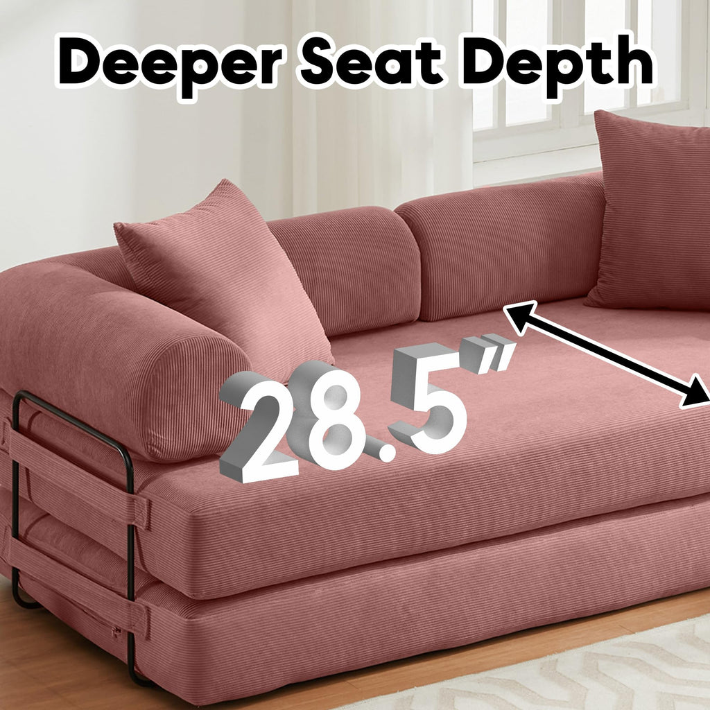 ZEIINPA 59“ Convertible Floor Sofa Bed, 5-in-1 Futon Sofa Bed Pull Out Sleeper Couch, Modern Corduroy Compressed Loveseat, Modular Boneless Couches for Living Room, No Assembly Required, Beige