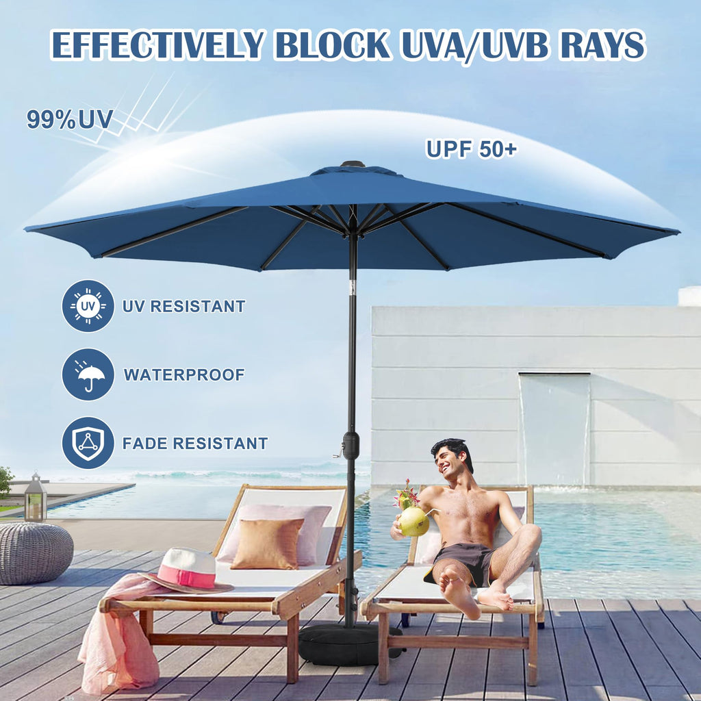 Sundale Outdoor 9FT Patio Umbrella with Sand Bag Umbrella Base, Outdoor Umbrella with Tilt and Crank, Beige