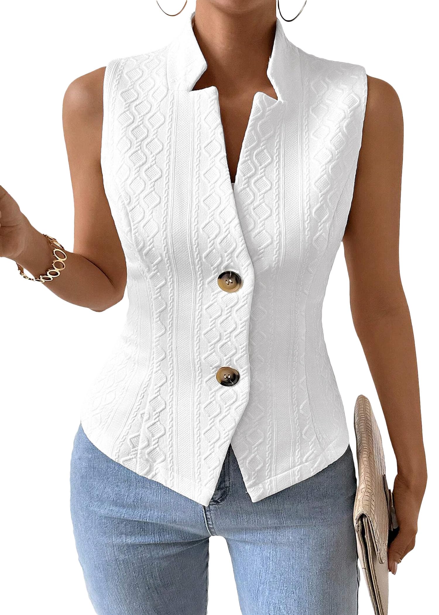 Mina Self Women's 2026 Summer Lightweight Knit Vest Top - Breathable Stretchy Floral Trendy Casual Work Office Slim Waistcoat