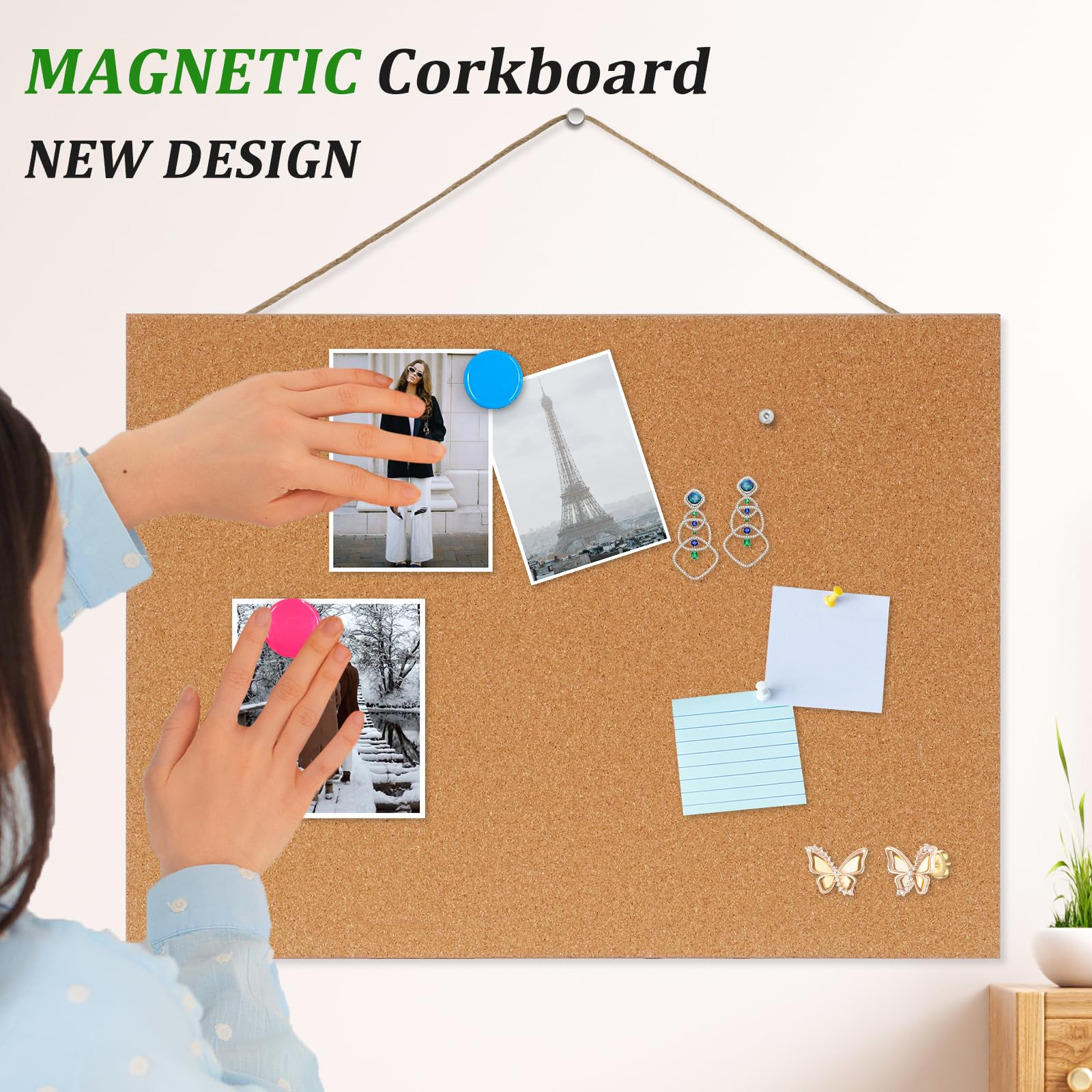 DOLLAR BOSS Black Cork Board with Linen Double-Sided 16''X 12'', Black Cork Boards for Walls, Wood Frame Bulletin Board Hanging Pin Board, Cork Board for Office Home School 1-Pack