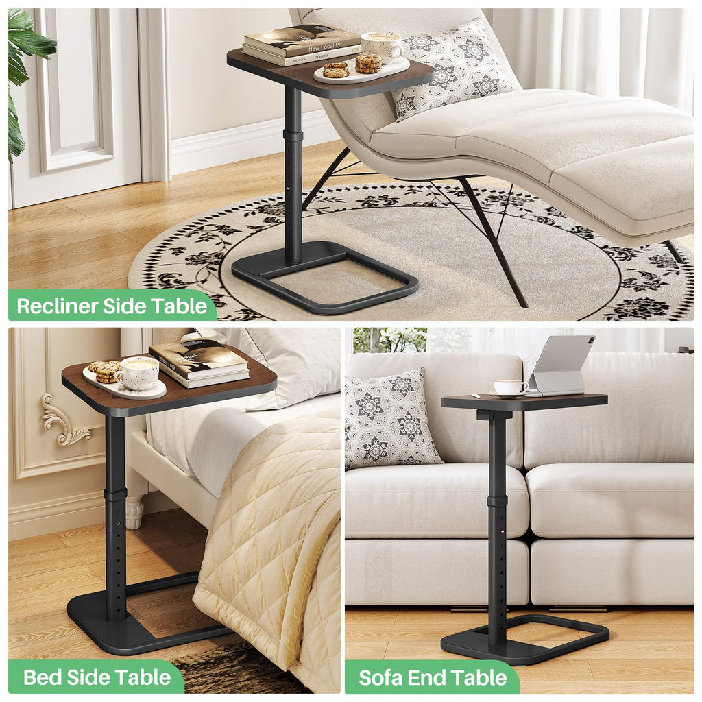 Kitstorack TV Tray Table, Adjustable Height & Rounded Metal Corners, Snack Table for Couch, Sofa, Bed, Chair, Living Room, C Shaped End Side Table for Eating, Dinner or Laptop, Small Spaces, Black