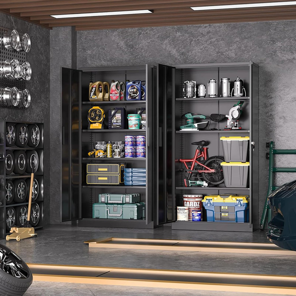 Greenvelly Metal Storage Cabinet, 36" Locking Storage Cabinet with Doors and Shelves, Lockable Storage Cabinets for Home Office, Utility Locker Cabinet, Steel Garage Cabinet with 2 Keys, Black