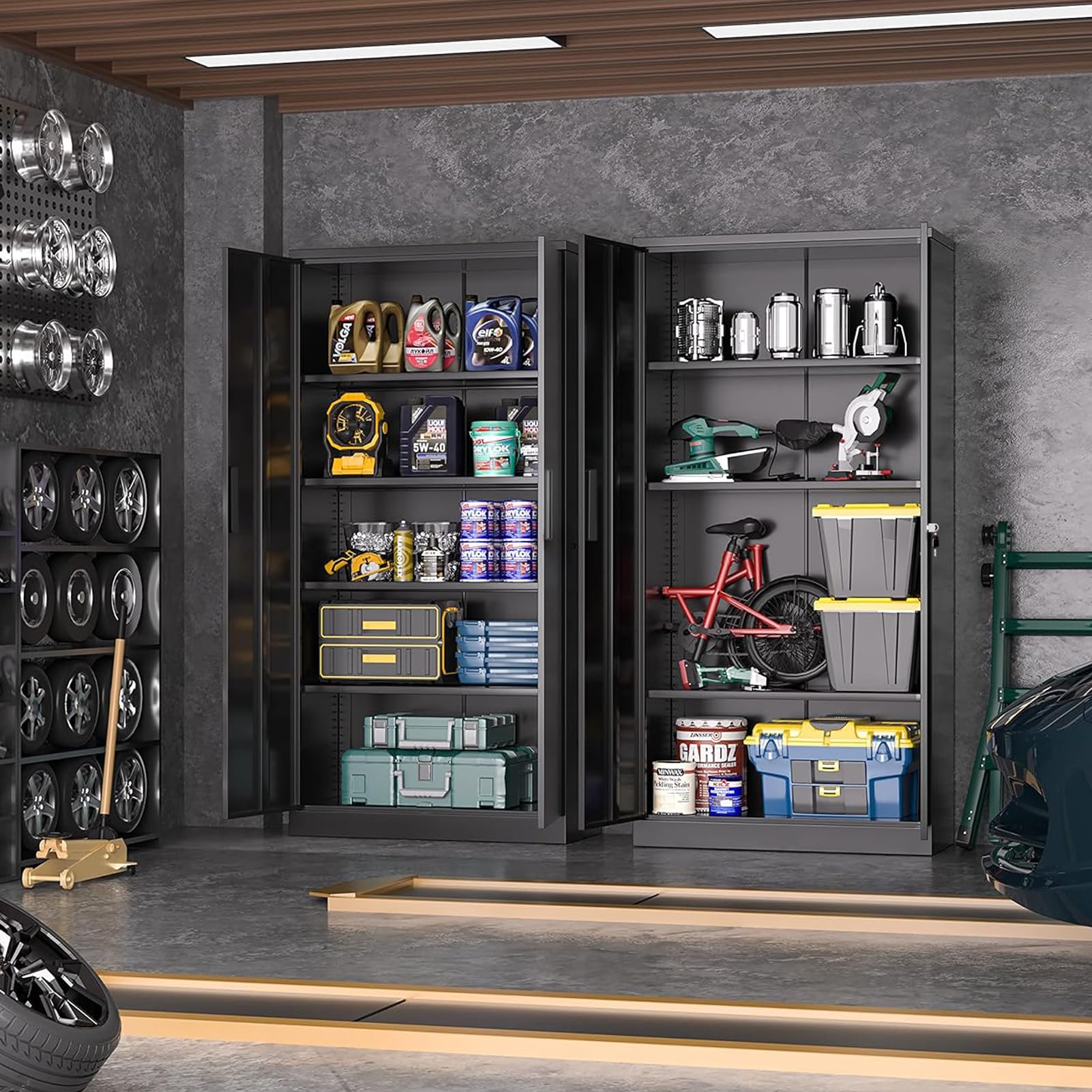 Greenvelly Metal Storage Cabinet, 36" Locking Storage Cabinet with Doors and Shelves, Lockable Storage Cabinets for Home Office, Utility Locker Cabinet, Steel Garage Cabinet with 2 Keys, Black