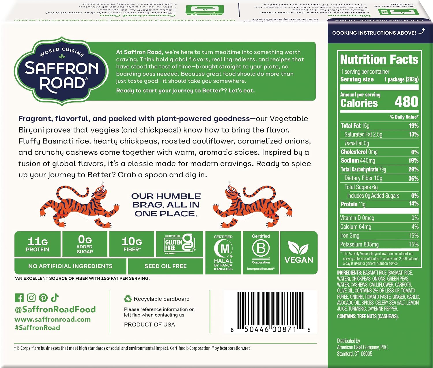 Saffron Road Frozen Vegetable Biryani – Seed Oil Free, No Artificial Ingredients, Gluten-Free, Vegan – 10 Ounce