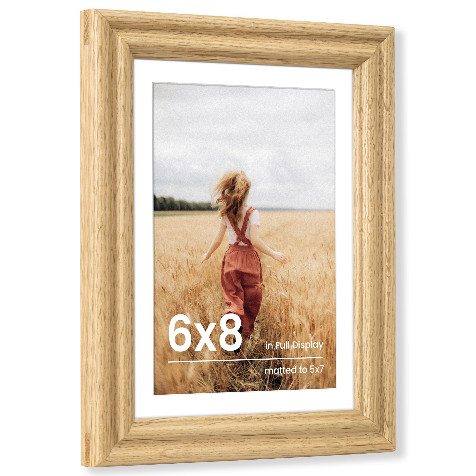 Fun Memories 5x7 Picture Frame with Mat for 4x6 Photo, Solid Elm Wood & Tempered Glass, Rustic Wall & Tabletop Display Frame, Grey, 1 Pack