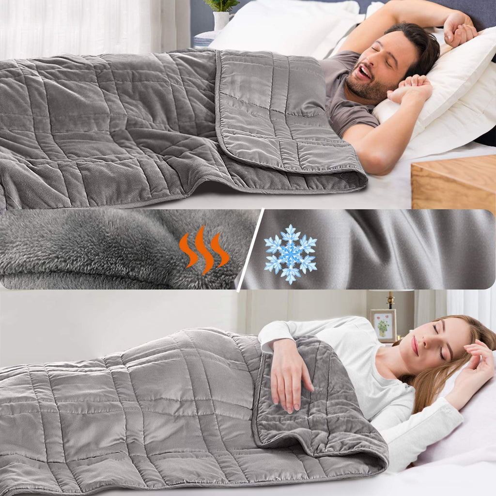 OMYSTYLE Reversible Weighted Blanket 48''x72'' 15lbs for Adults, Warm Short Plush and Cool Tencel Fabric Double-Sided Weighted Blanket for All Season Use - Carry Bag Included