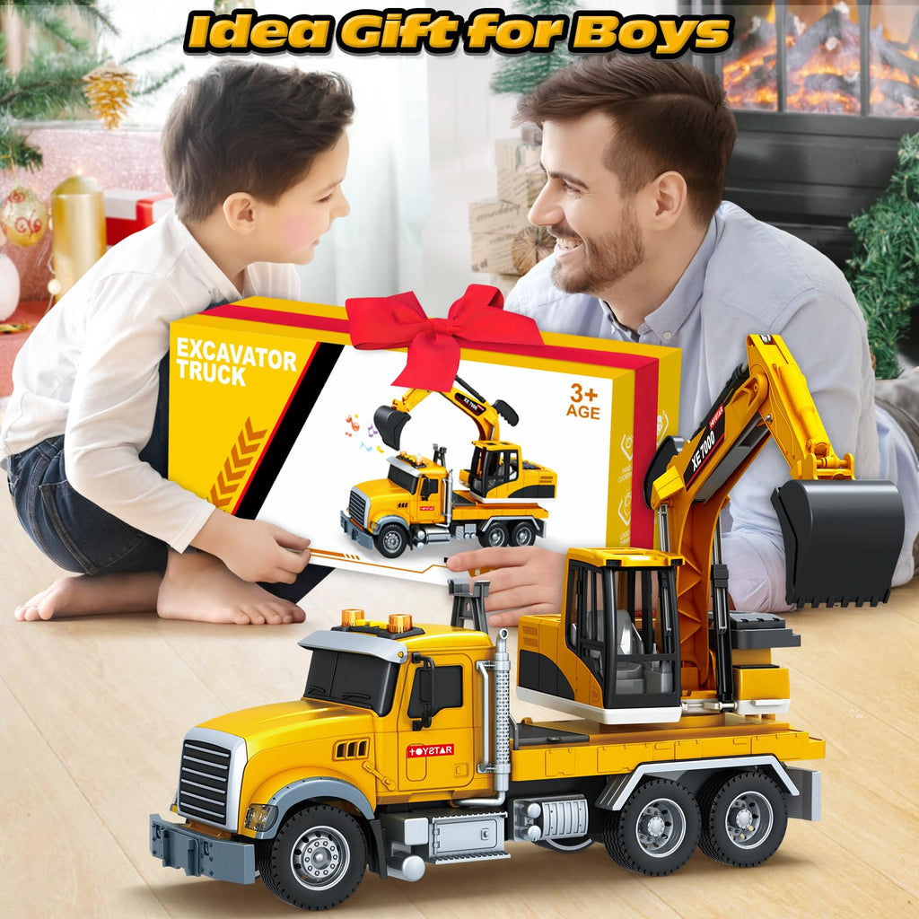 Bstoyder Kids Toys for 3 4 5 6 7 8 Years Old Boys, 15" Crane Truck Toy with Lights, Sounds, Toddler Friction Powered Truck Vehicle Toy for Boys Girls Birthday Gifts