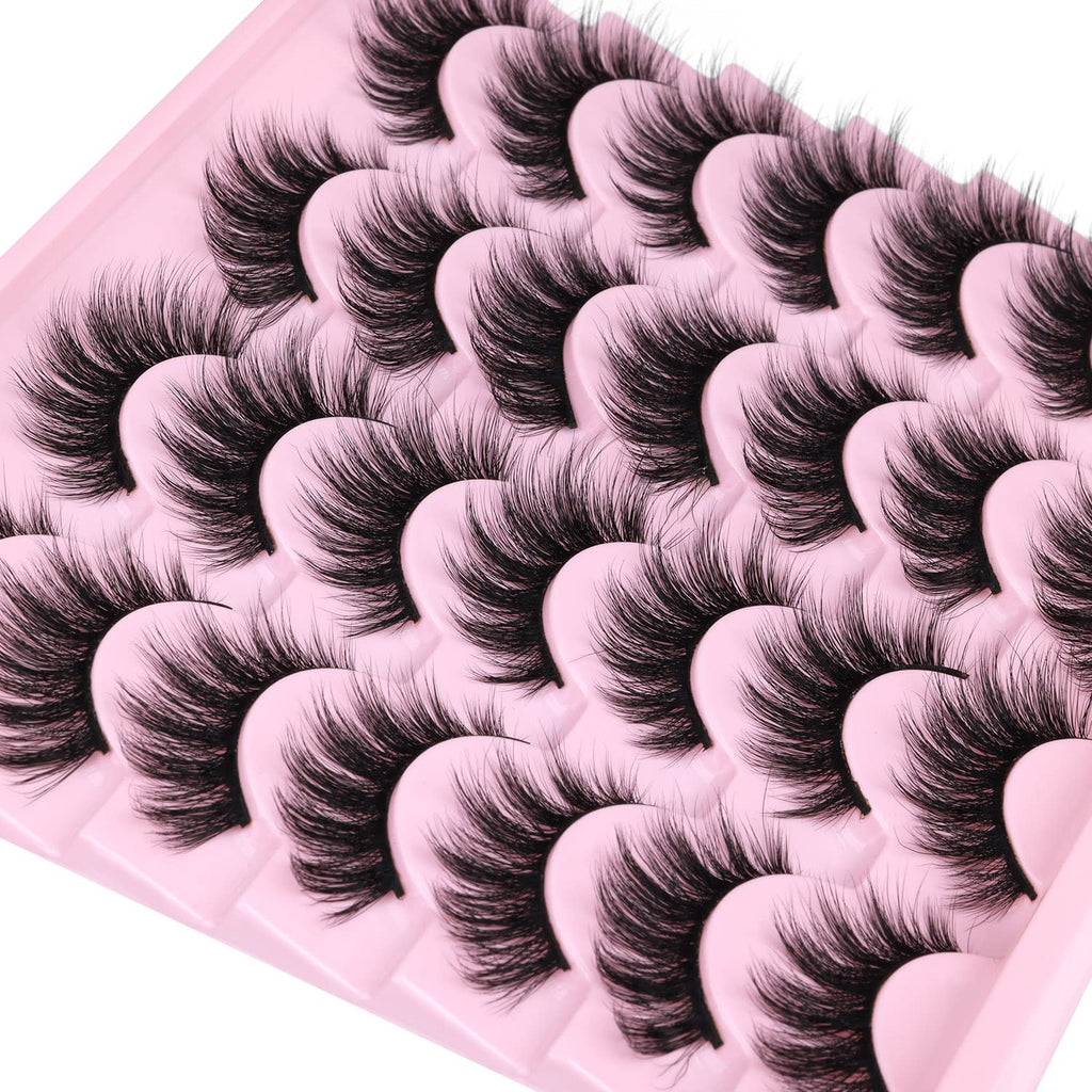 False Lashes Natural Look Wispy Eyelashes Manga Korean Spiky 16mm Short Faux Mink Eyelashes Cat Eye Natural Fake Eyelashes Strip Lashes Pack 14 Pairs