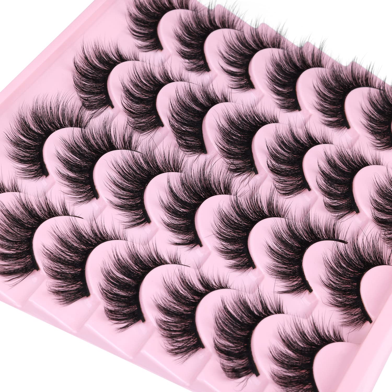 False Lashes Natural Look Wispy Eyelashes Manga Korean Spiky 16mm Short Faux Mink Eyelashes Cat Eye Natural Fake Eyelashes Strip Lashes Pack 14 Pairs