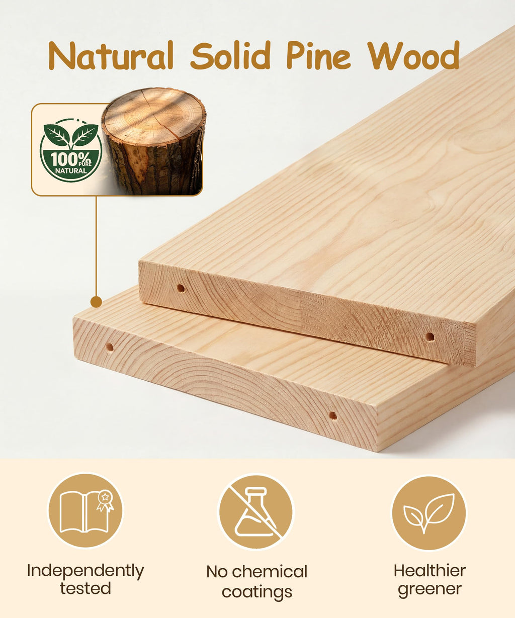 Nursery Book Shelves for Wall Set of 3, Natural Wood Bookshelves Wall Decor, Small Floating Shelf Organizer for Kids Room, Bedroom, Kitchen Spice Rack