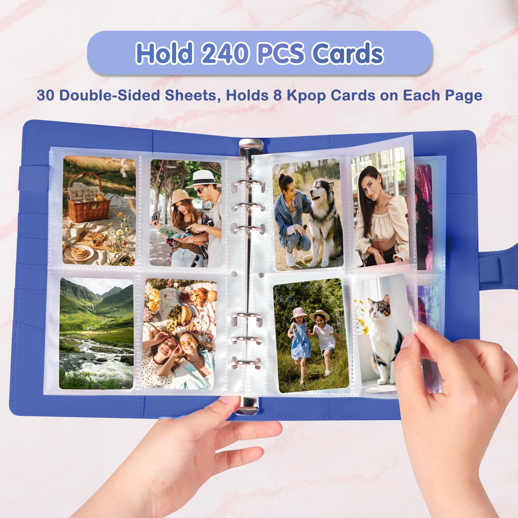 A5 Kpop Photocard Binder with 30 Pack 4-Pocket Card Pages, 6 Ring A5 Binder Card Collector Album with 240 Card Slots,PU Leather Binder Cover with Magnetic Buckle Closure for Organizing Trading Card