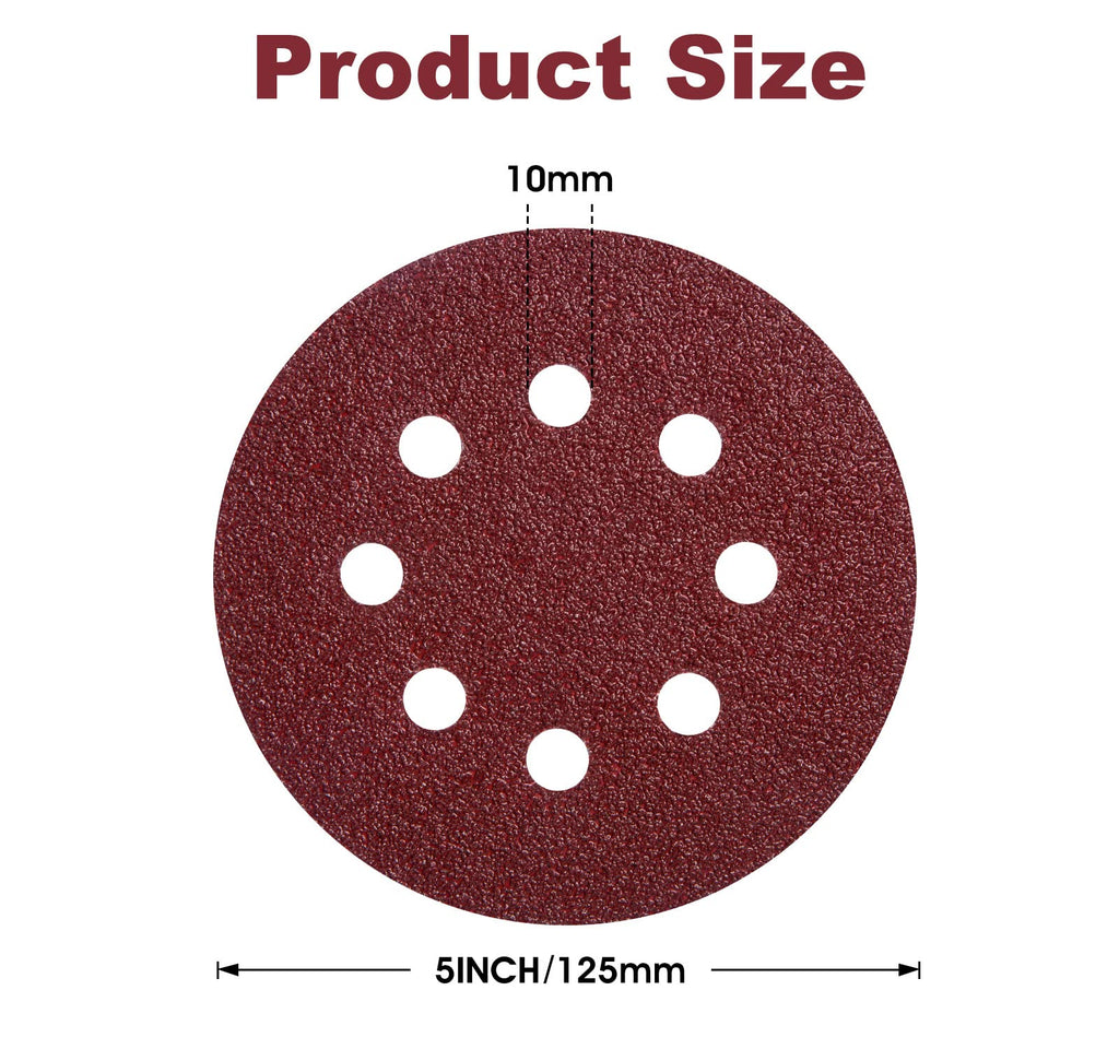 S SATC 72 PCS 5 Inch 8 Hole Hook and Loop Adhesive Sanding Discs Sandpaper for Random Orbital Sander 40 60 80 120 180 240 320 Grits