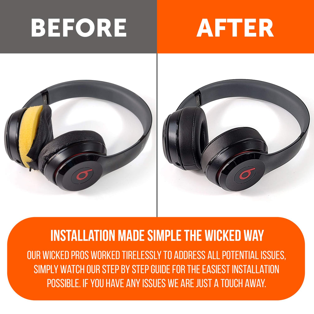WC Extra Thick Replacement Earpads for Beats Solo 2 & 3 by Wicked Cushions - Ear Pads for Beats Solo 2 & 3 Wireless ON-Ear Headphones - Soft Leather, Luxury Memory Foam, Strong Adhesive | 90's Black