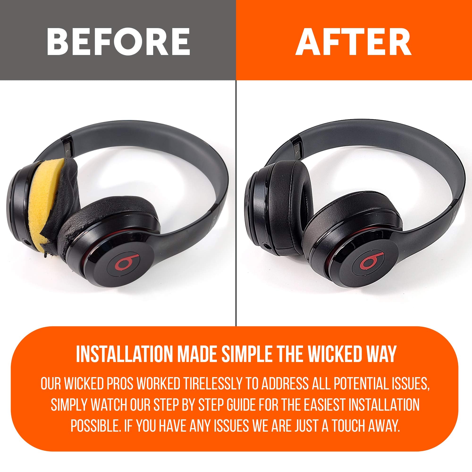 WC Extra Thick Replacement Earpads for Beats Solo 2 & 3 by Wicked Cushions - Ear Pads for Beats Solo 2 & 3 Wireless ON-Ear Headphones - Soft Leather, Luxury Memory Foam, Strong Adhesive | 90's Black