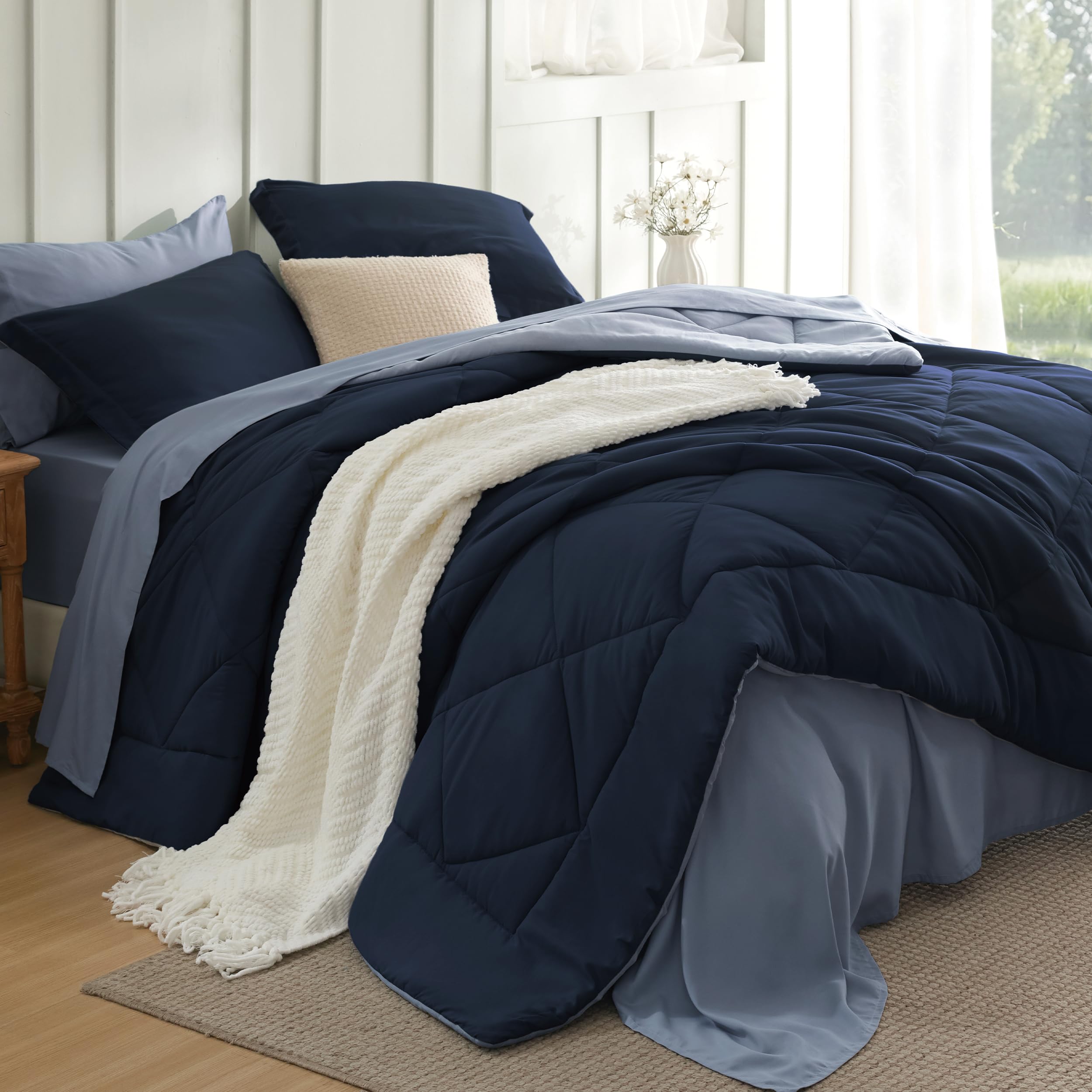 Bedsure Twin Comforter Set - 5 Pieces Reversible Grey Bedding, Twin Size Bed Set for All Seasons, Bed in a Bag with Down Alternative Comforter, Sheets, Pillowcase & Sham