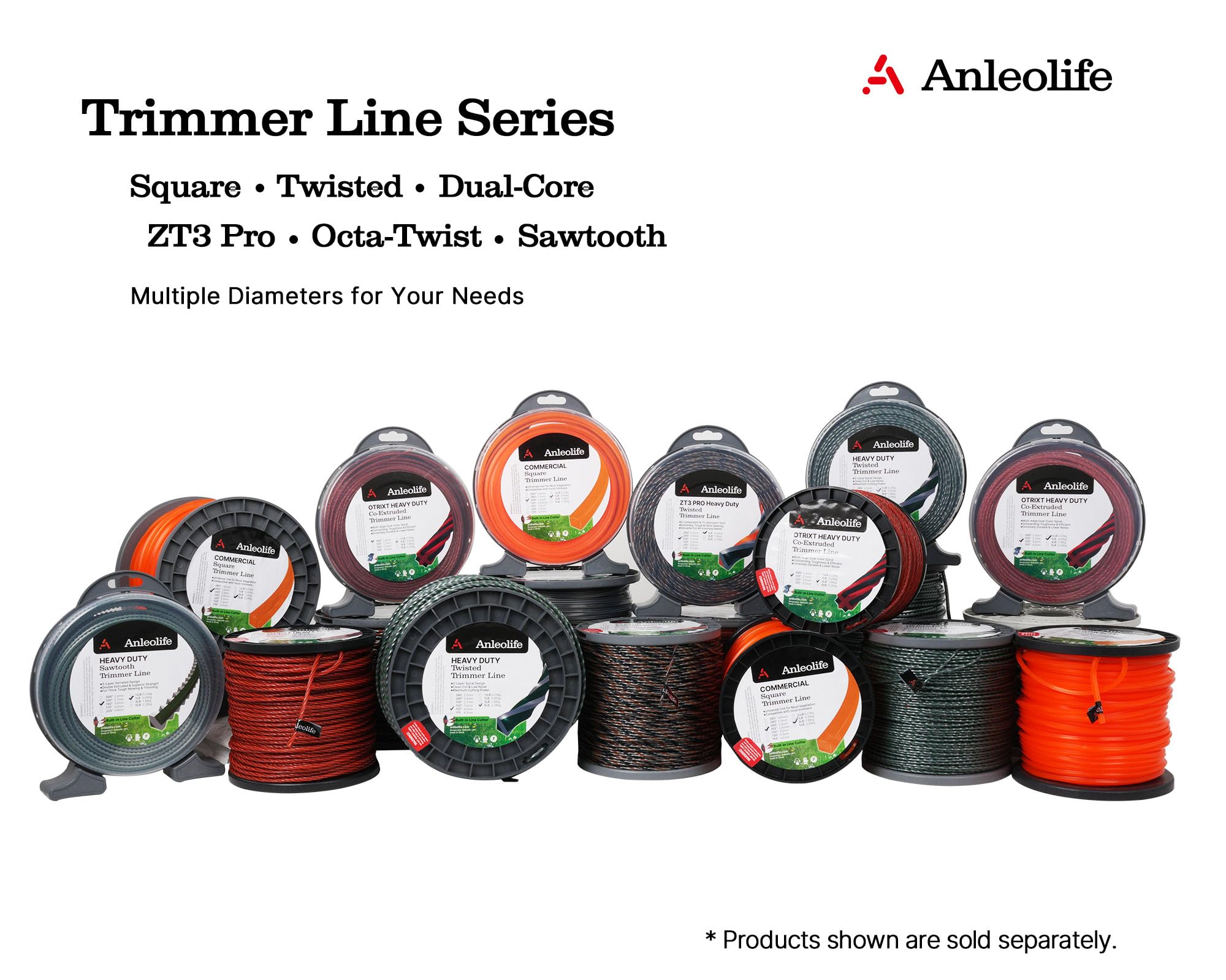 A Anleolife 1-Pound Heavy Duty Sawtooth 140-mil-by-108-ft Dual Core String Serrated Trimmer Line Donut for Walk Behind Wheeled Mowers with Built-in Line Cutter