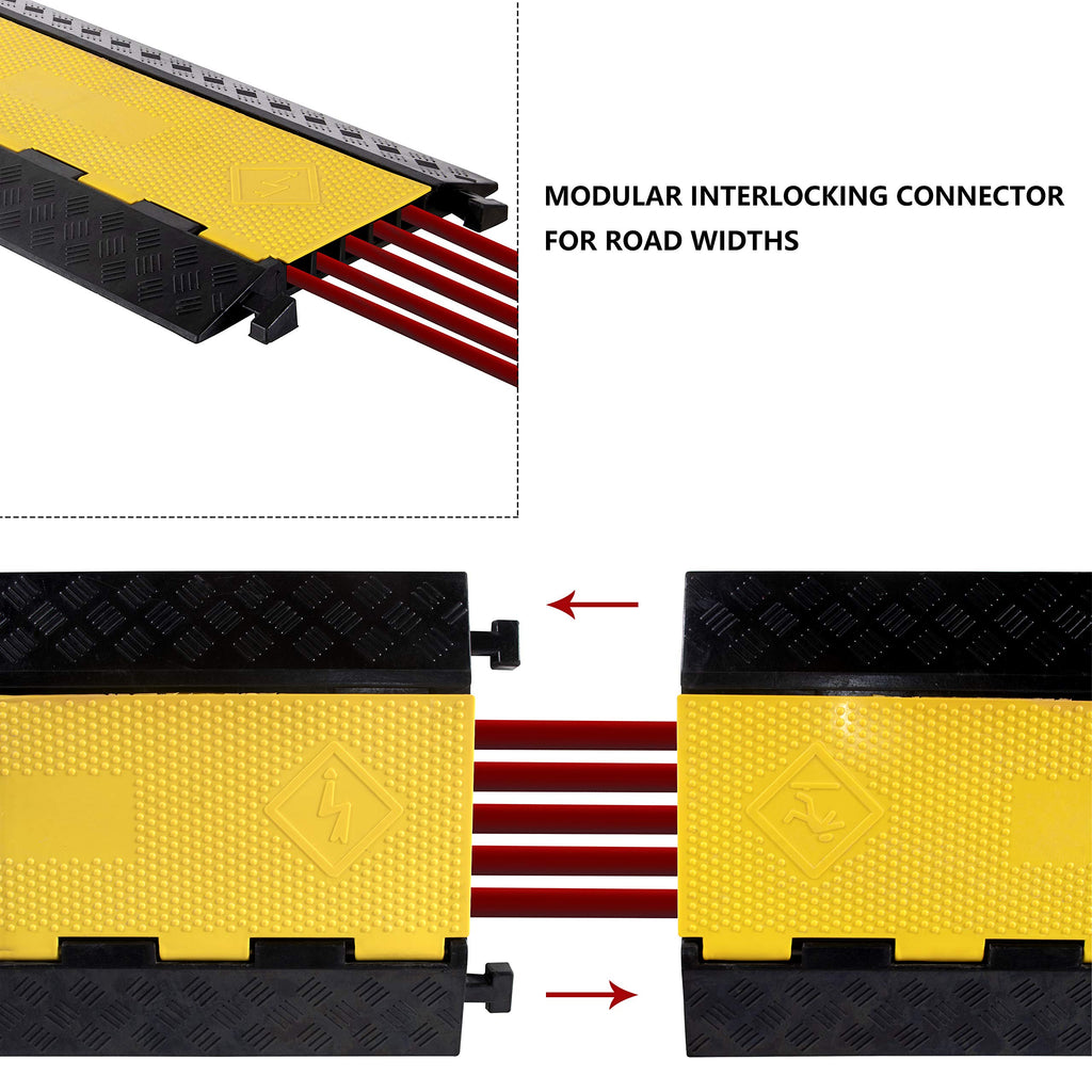 4 Pack Rubber Cable Ramp Hose Cable Protector Ramp 1 Channel 11000Lbs Load Capacity Traffic Speed Bump Wires Power Lines Extension Cord Cover for Indoor Outdoor