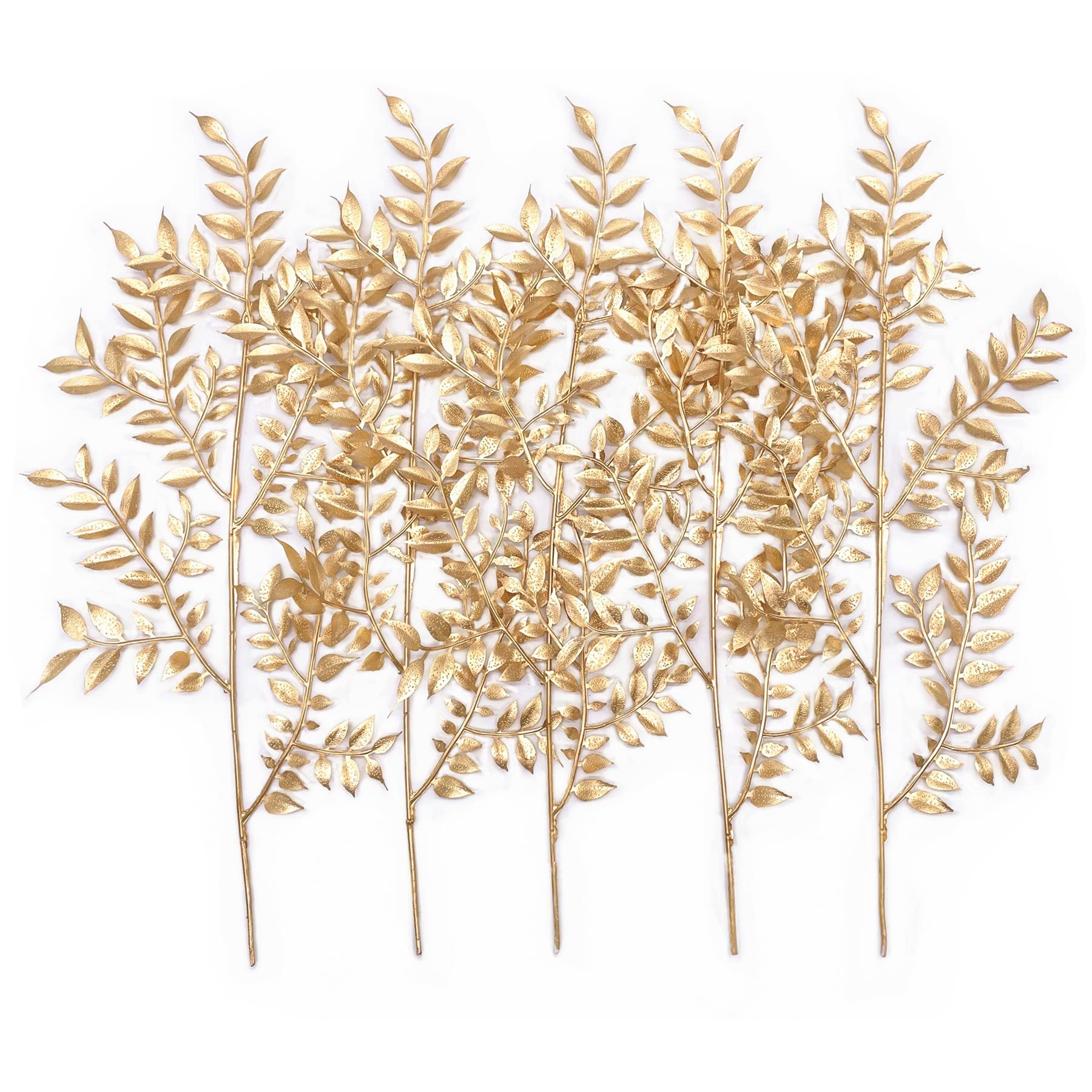 Christmas Decor Artificial Plants, PASYOU Gold Fake Antlers Plastic Grass Shrubs Leaves Indoor Outdoor Home Garden Party Hotel Verandah Wedding Event Faux DIY Decoration - 30 Inch Golden 2 Bunches