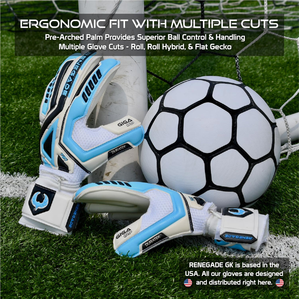 Renegade GK Fury Goalie Gloves with Microbe-Guard - Adult, Youth, Kids (Sizes 6-11) Pro-Tek Fingersaves & 4+3MM Giga Grip | High Performance Pro-Level Goalkeeper Glove | Based in USA