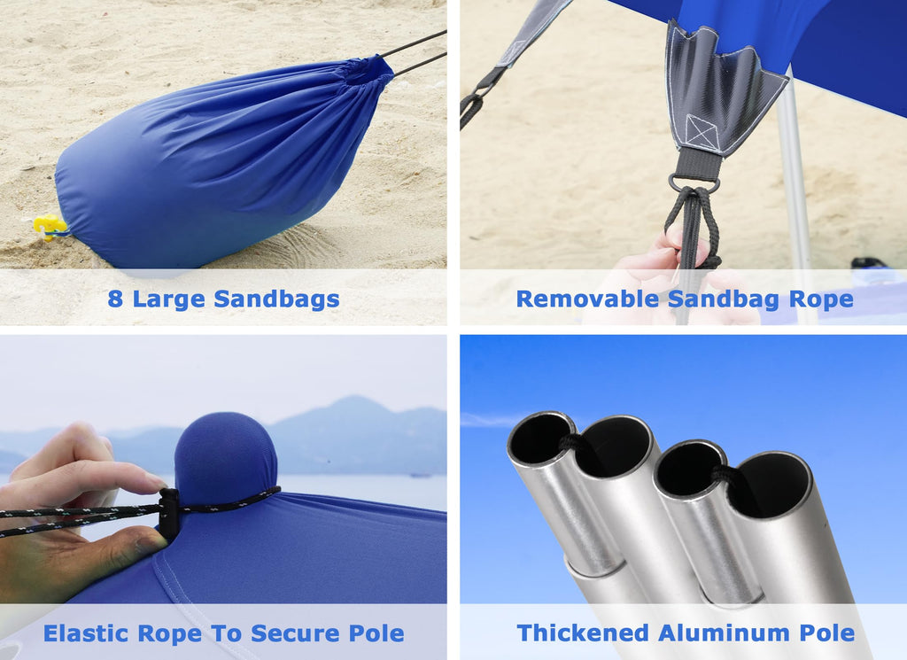 Gorich Beach Tent Sun Shelter with 8 Sandbags, UPF50+ Protection & Windproof Pop Up Beach Canopy Tent Sun Shade for Family, Travel & Camping, Easy Setup Canopy Umbrella