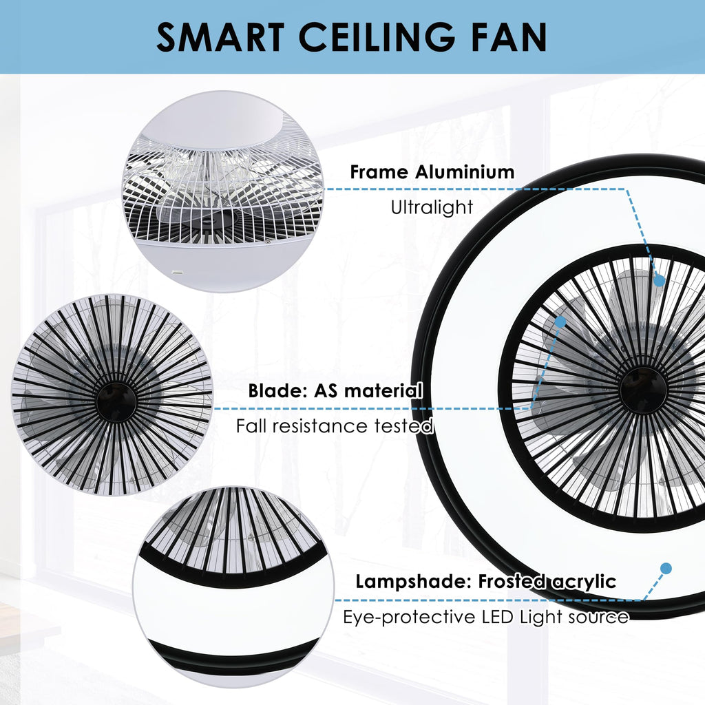 24" Bladeless Ceiling Fan with Light Remote, Smart LED Ceiling Fans with App Control, Modern Low Profile Dimmable Light Ceiling Fan for Bedroom Living Room Gold