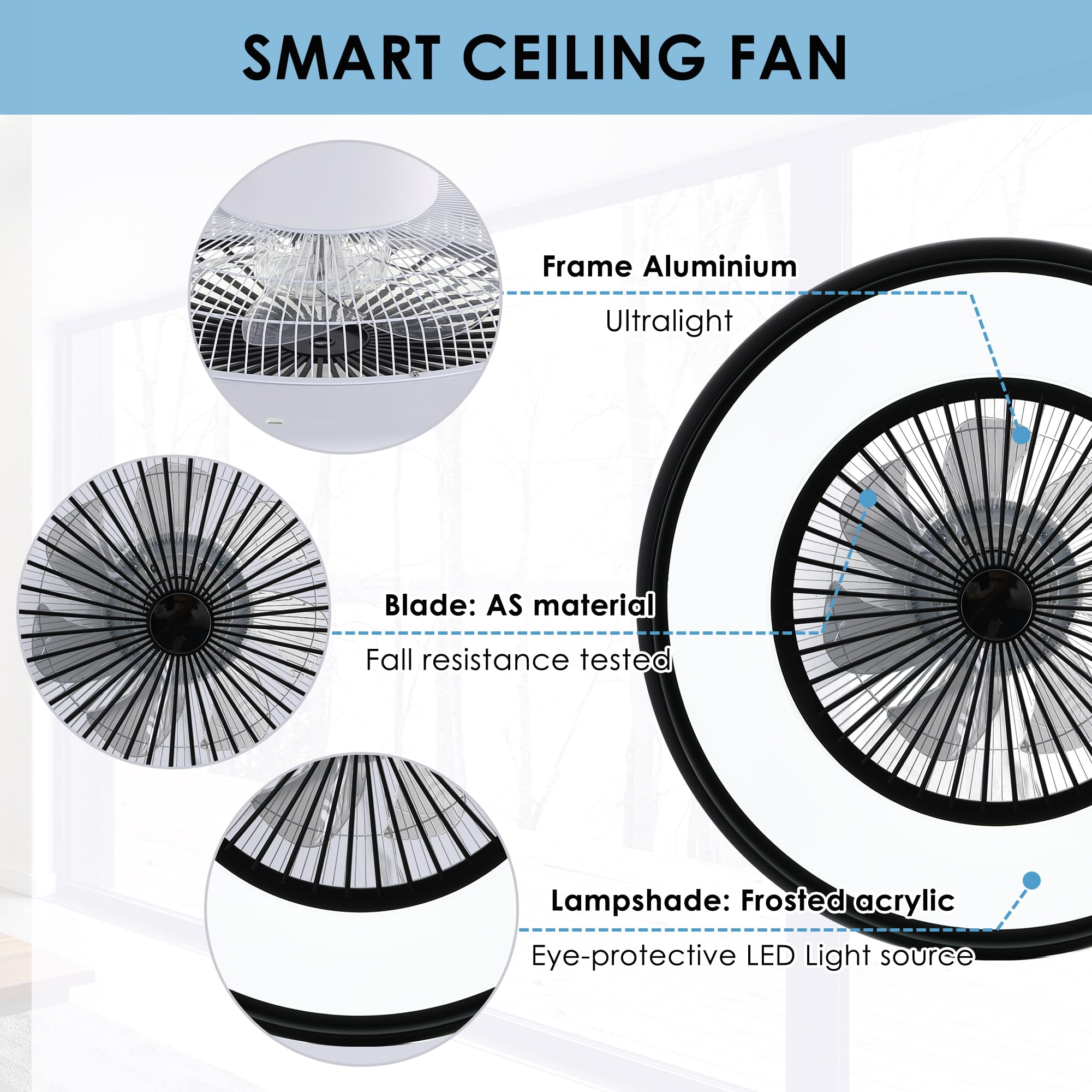 24" Bladeless Ceiling Fan with Light Remote, Smart LED Ceiling Fans with App Control, Modern Low Profile Dimmable Light Ceiling Fan for Bedroom Living Room Gold