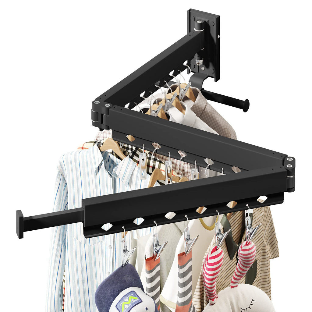 HEILAIYI Clothes Drying Rack for Laundry,Wall Mounted Clothes Hanger Rack,Folding,Retractable,Collapsible(J Shape Hooks)