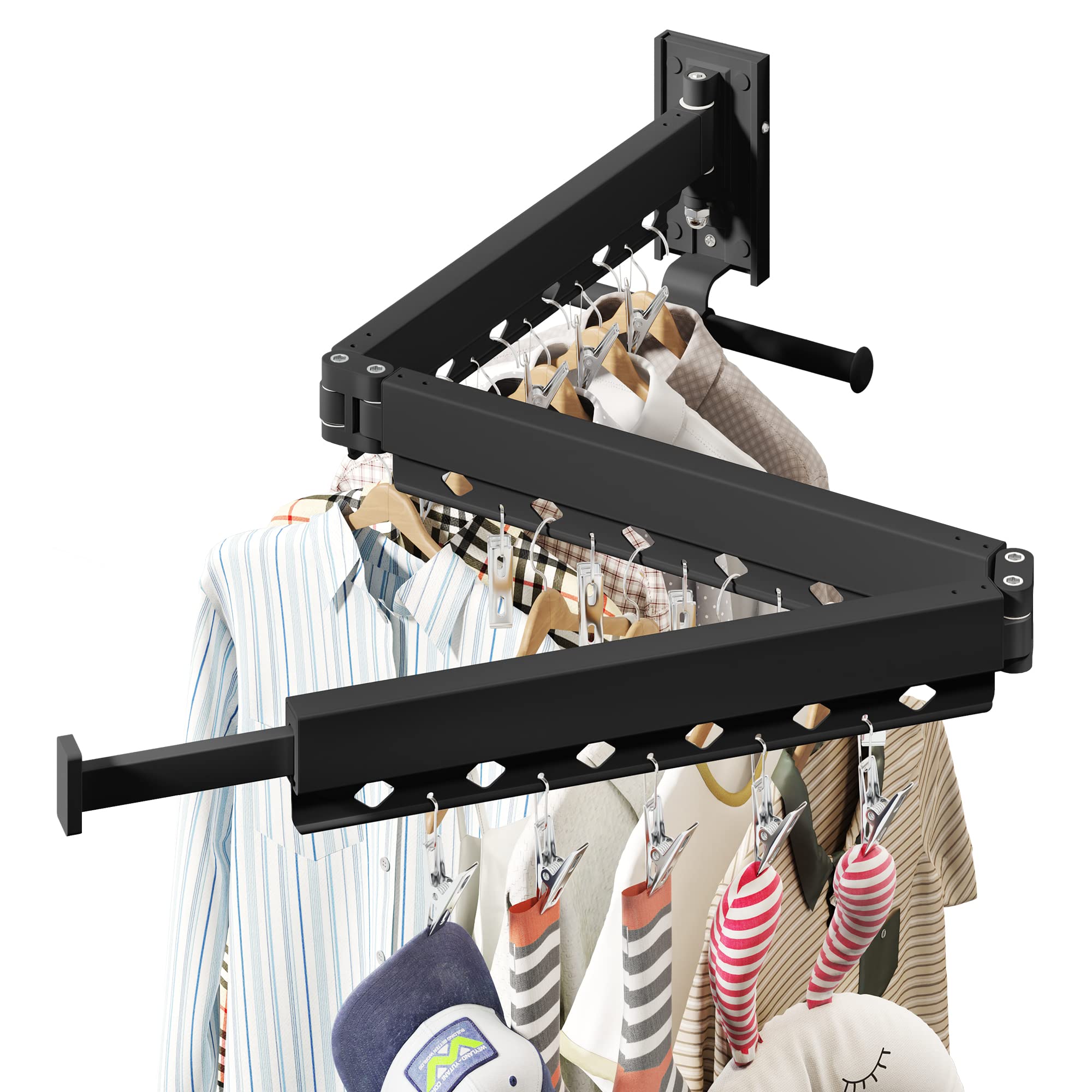 HEILAIYI Clothes Drying Rack for Laundry,Wall Mounted Clothes Hanger Rack,Folding,Retractable,Collapsible(J Shape Hooks)
