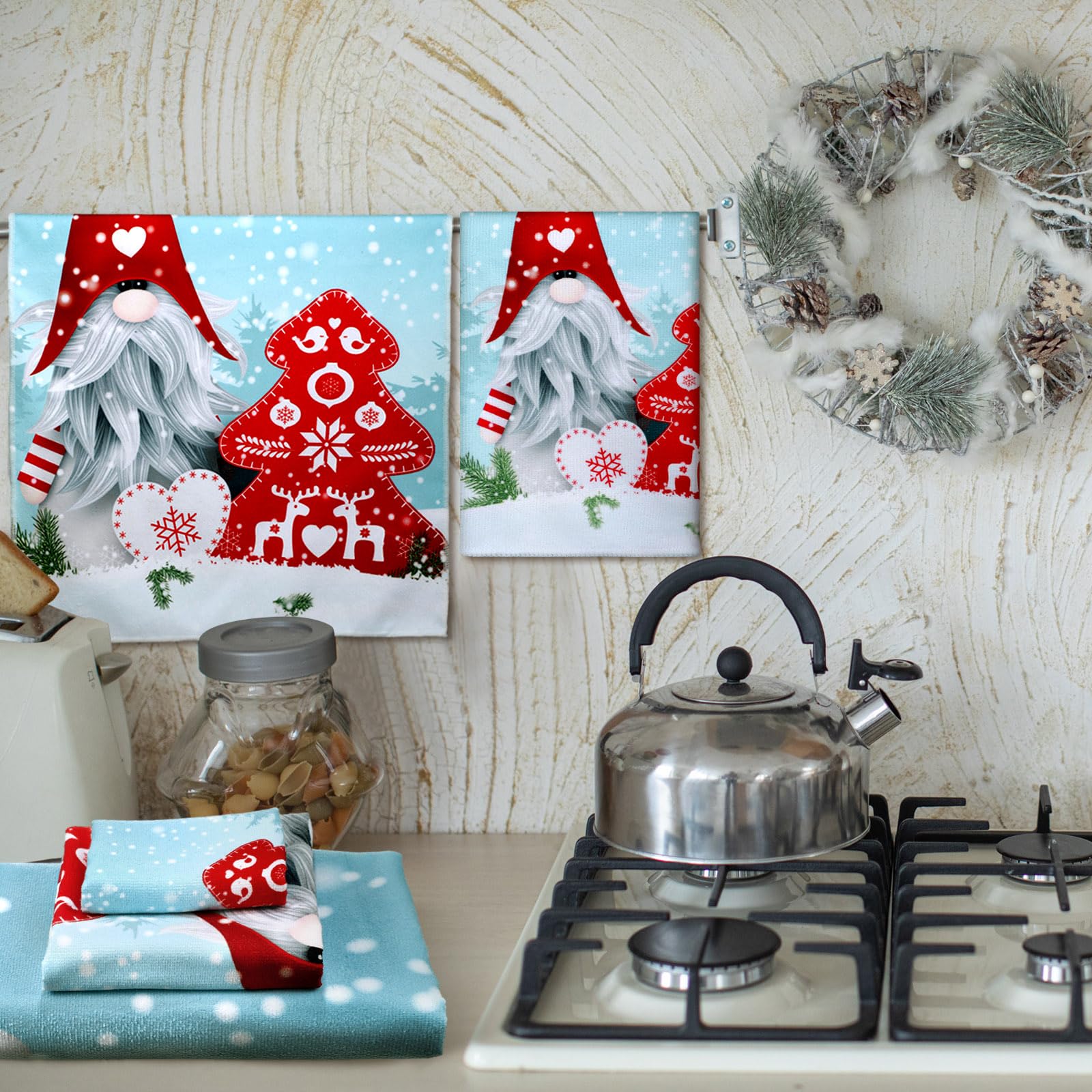 Preboun 3 Pack Christmas Gnome Bathroom Towels Set - Christmas Tree Hand Towels, Winter Snowflake Bath Towels, Soft Absorbent Dish Towels for Bathroom, Kitchen, Home, Hotel, Beach, Gym, Spa