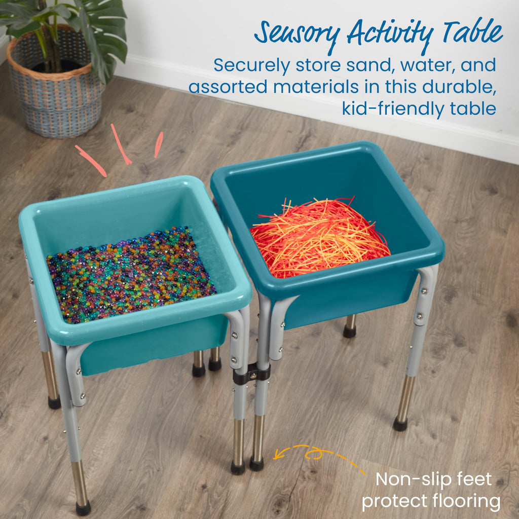 ECR4Kids 2-Station Sand and Water Adjustable Play Table, Sensory Bins, Blue/Red