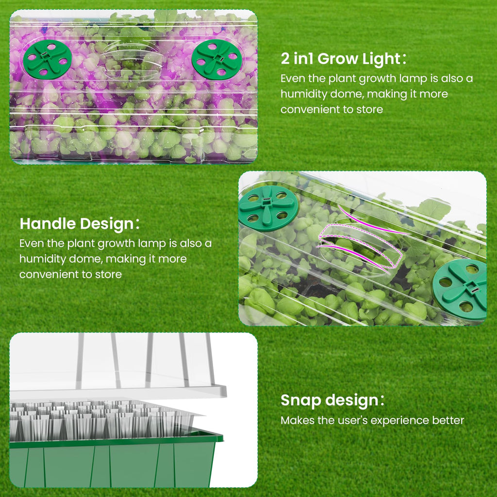 MIXC Seed Starter Tray with Lights, 2 Packs Mini Propagator Plant Grow Kit Greenhouse with Humidity Vented Domes and Base for Seeds Starting, Black